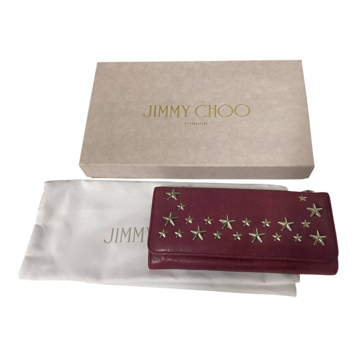 [ б/у товар ]JIMMY CHOO Jimmy Choo длинный кошелек wine red Star заклепки женский кошелек коробка есть L77107RK