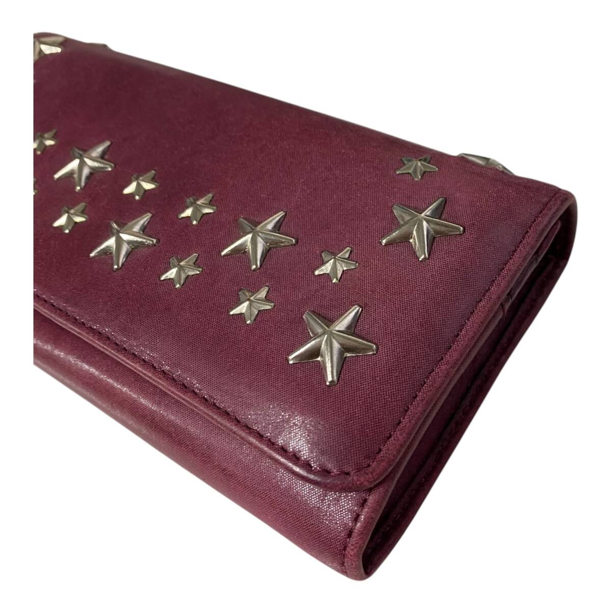 [ б/у товар ]JIMMY CHOO Jimmy Choo длинный кошелек wine red Star заклепки женский кошелек коробка есть L77107RK