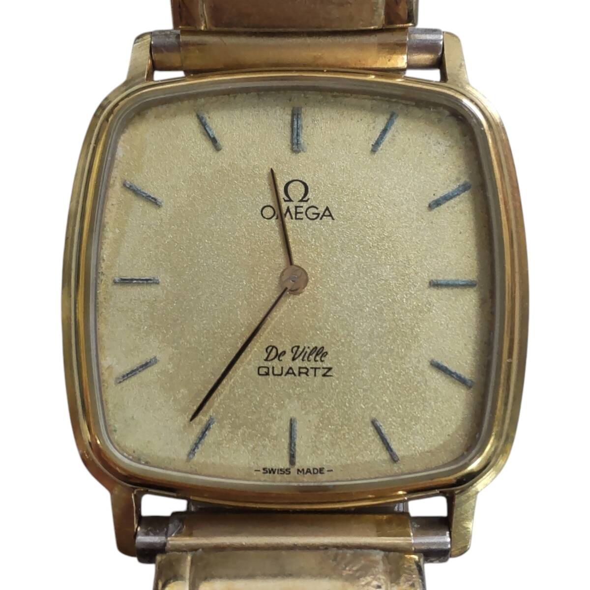【ジャンク品】OMEGA オメガ デビル クオーツ 1365 ゴールド文字盤 ベルト社外 メンズ腕時計 箱無し 本体のみ L77723RD