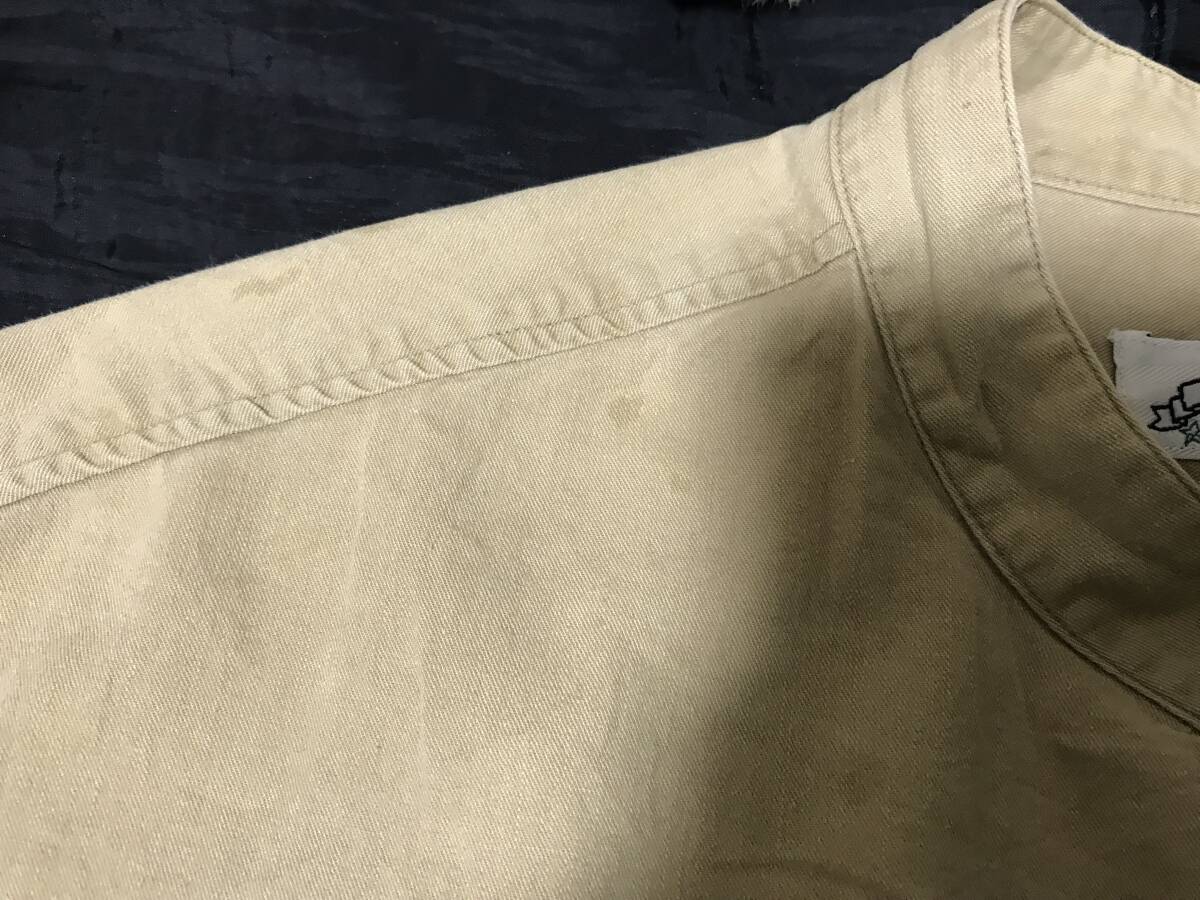 襟なしシャツ長袖コットンキャメル色