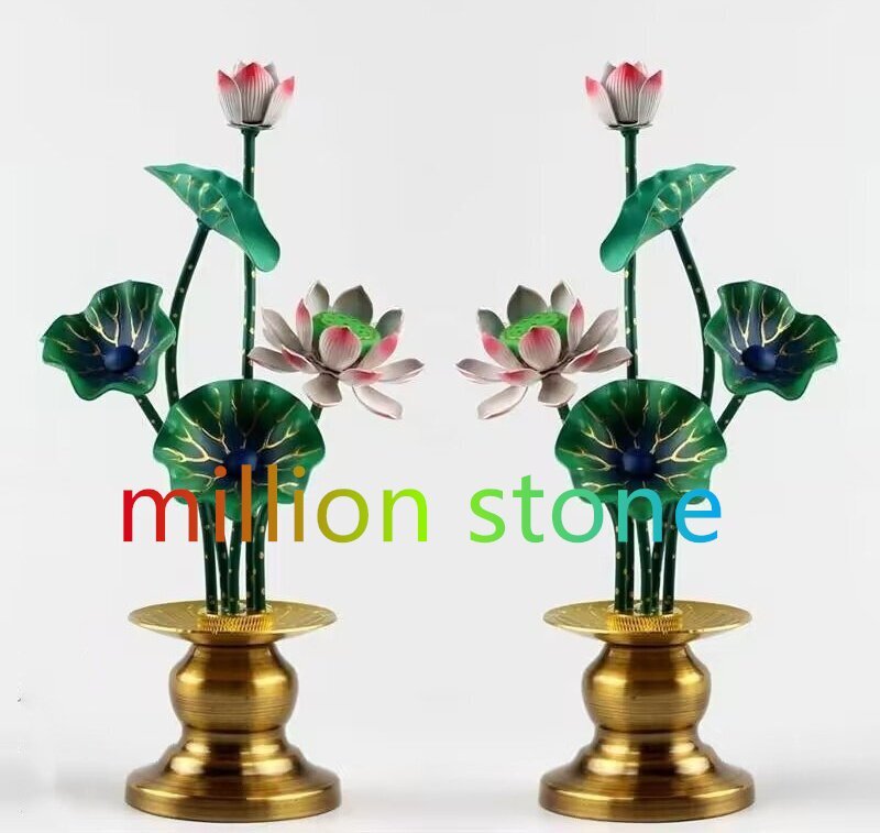 高さ21cm寺院用仏具 常花 左右1対 蓮花 花びん付き 仏花 法要 枯れない 仏壇 仏壇用 飾り お供え 仏教芸術品