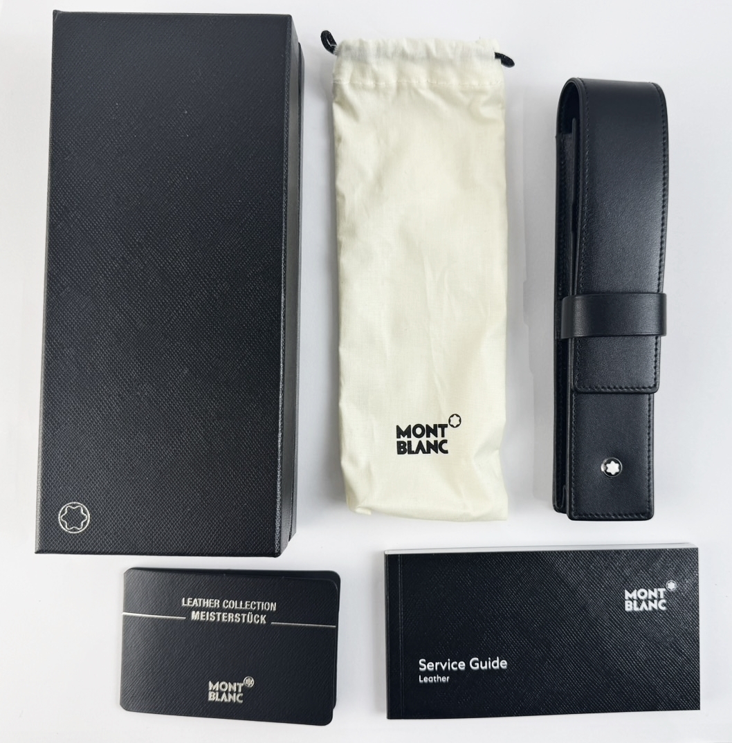 美品 MONTBLANC モンブラン 一本差し 革ケース レザーケース ブラック系 ボールペン/万年筆用 MB14309 元箱 保護袋 1円～