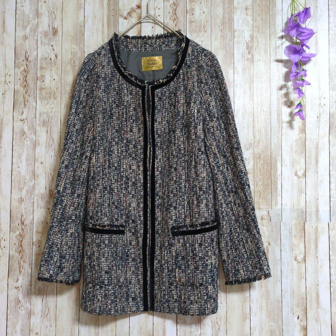 【Spick & Span NOBLE】ツイードノーカラージャケット☆S☆アウター☆レディース☆スピックアンドスパンノーブル☆フォーマル☆パーティー