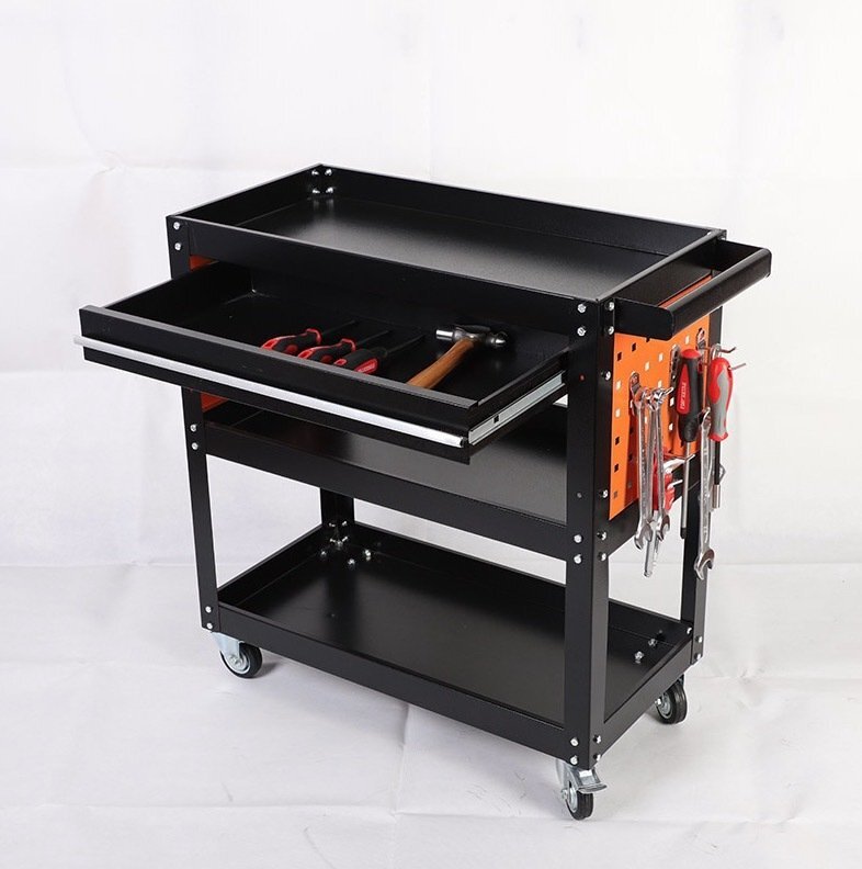 ツールワゴン 工具棚 工具カート 工具臺車 作業(yè)臺 ツールカート 3ティアシェルフヘビーデューティガレージワークショップDIY工具収納