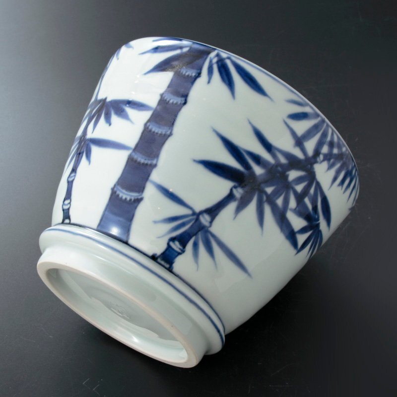 茶道具　水差　「染付　竹」　真葛焼　香斎作　共箱　蓋付き 茶道具水差「染付竹」真葛焼香斎作共箱蓋付き