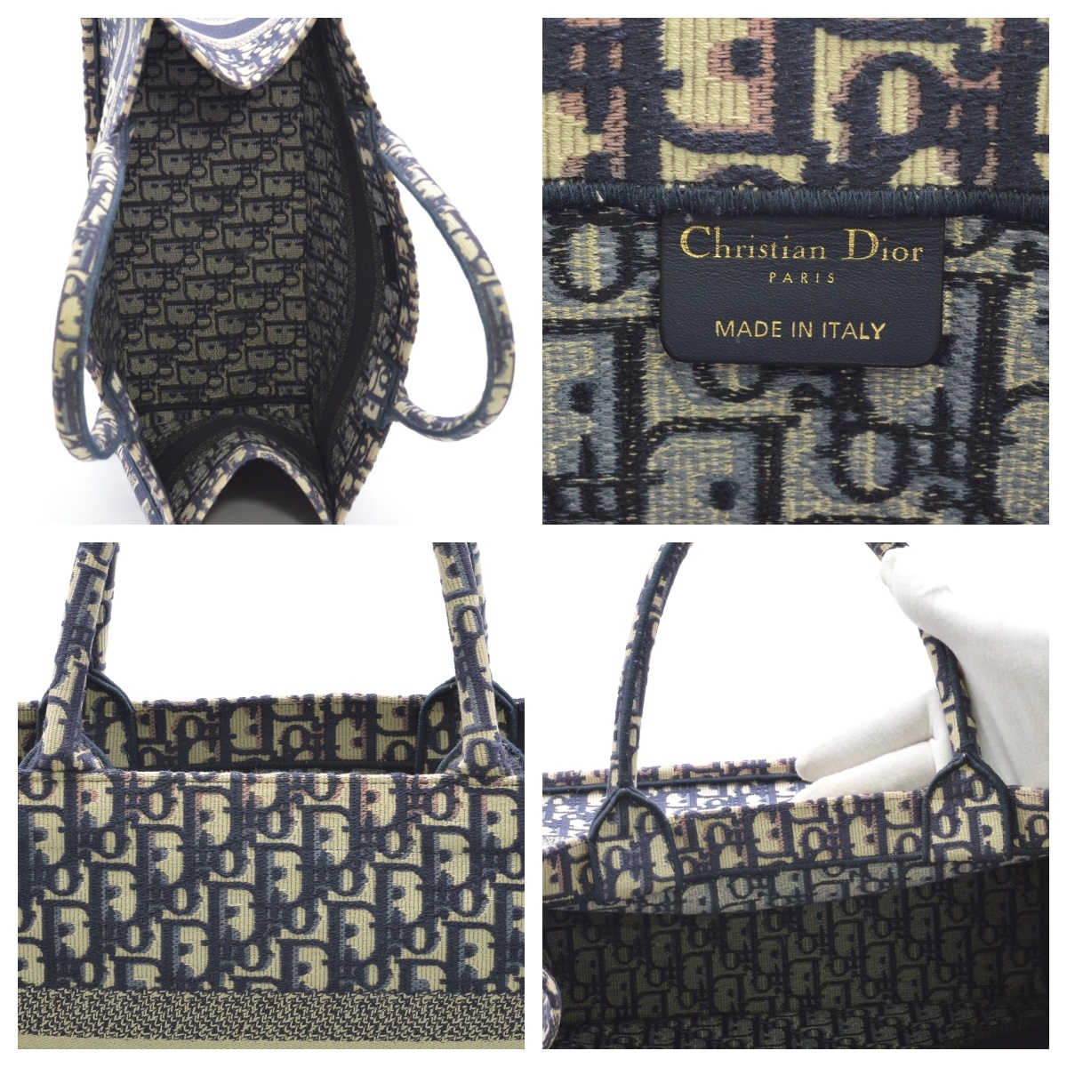 Christian Dior Dior ob утечка книжка большая сумка medium парусина ручная сумочка темно-синий женский мужской [ б/у ][ прекрасный товар ]