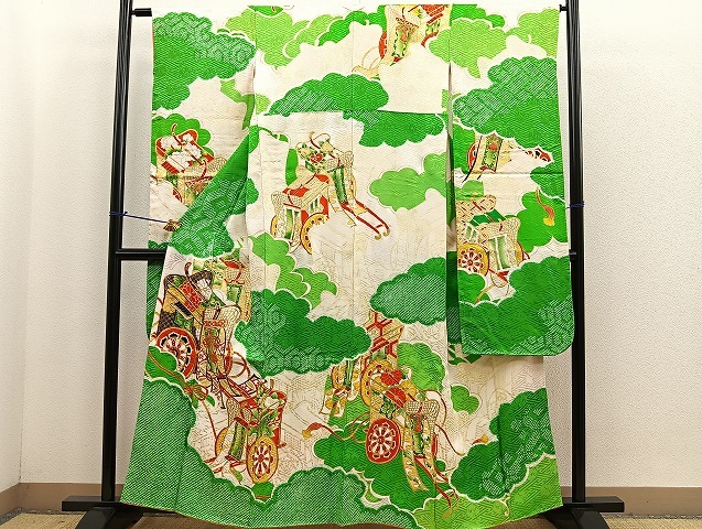 平和屋着物■豪華振袖　絞り　駒刺繍　御所車雲取り吉祥文　金彩　正絹　逸品　BAAJ8767bs