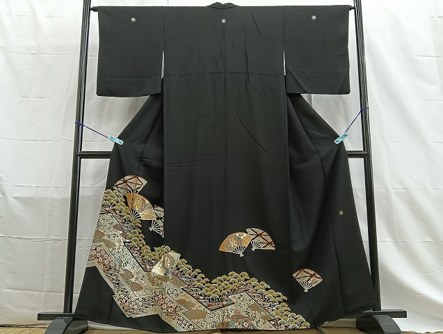 平和屋着物■豪華黒留袖　扇面花文　鶴　金銀彩　逸品　BAAK3115fc