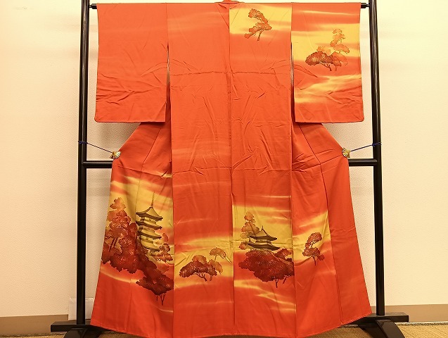 平和屋着物■訪問着　風景樹林文　暈し染め　逸品　BAAK6980xi
