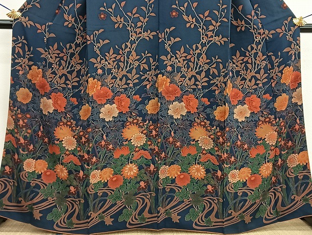 平和屋着物□付下げ 草花文 鬼しぼ縮緬 逸品 BAAK6992xi