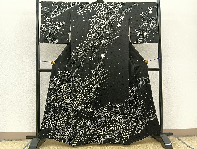 【逸品】●作家訪問着●縮緬●流水文様● 平和屋着物□訪問着 総絞り 流水花文 黒地 正絹 逸品 BAAK2746me