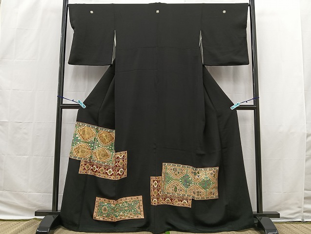 平和屋着物■豪華黒留袖　駒刺繍　名物裂　金彩　三越扱い　正絹　逸品　BAAK1399ow
