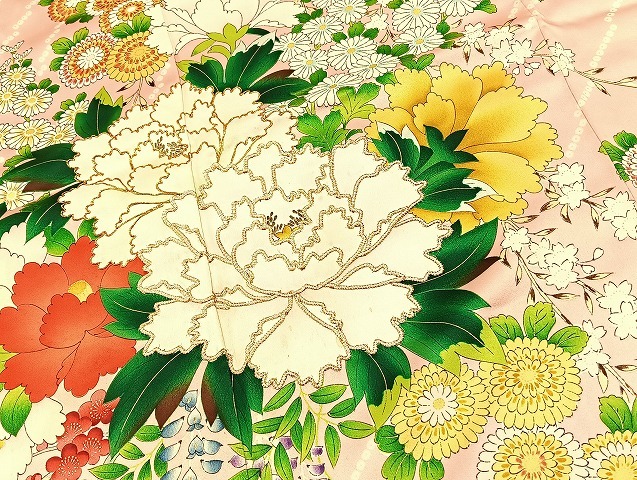 平和屋着物■豪華振袖　駒刺繍　牡丹花文　暈し染め　金彩　正絹　逸品　CAAM0597yc