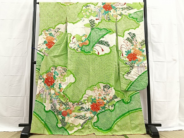 平和屋着物■豪華振袖　駒刺繍　絞り　雪輪雲隠れ花文　金彩　逸品　BAAK8401fc