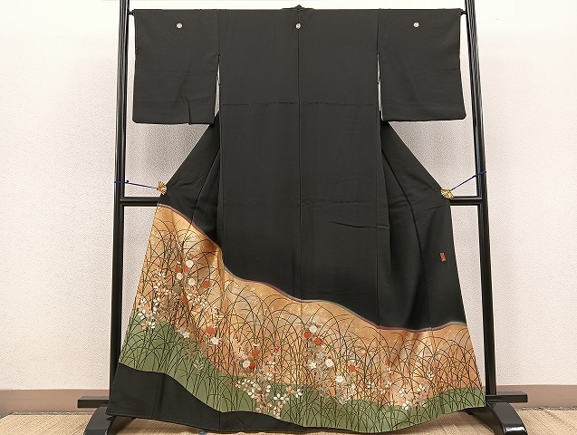 平和屋着物■豪華黒留袖　作家物　草花文　暈し染め　金彩　逸品　BAAK8304hv