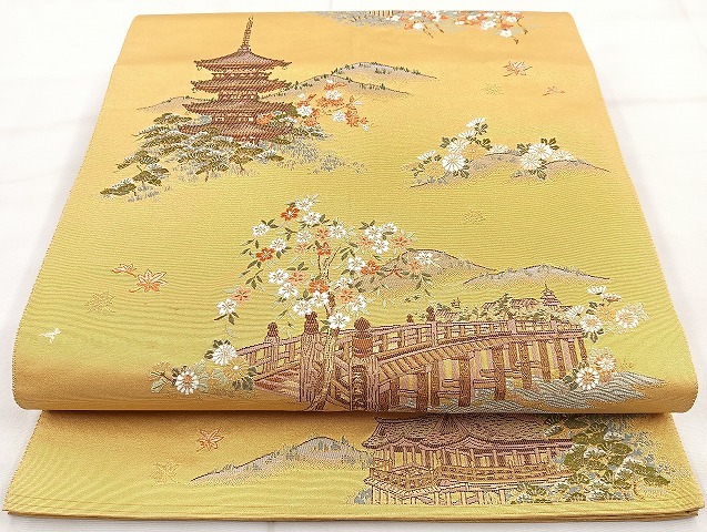 平和屋着物◎六通柄袋帯　唐織　京百景絵図　本金箔　金泥箔　正絹　逸品　BAAK8609cm