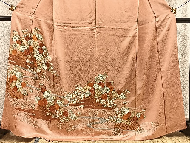 平和屋着物■豪華色留袖　刺繍　流水籬花文　金彩　正絹　逸品　BAAJ6201ck