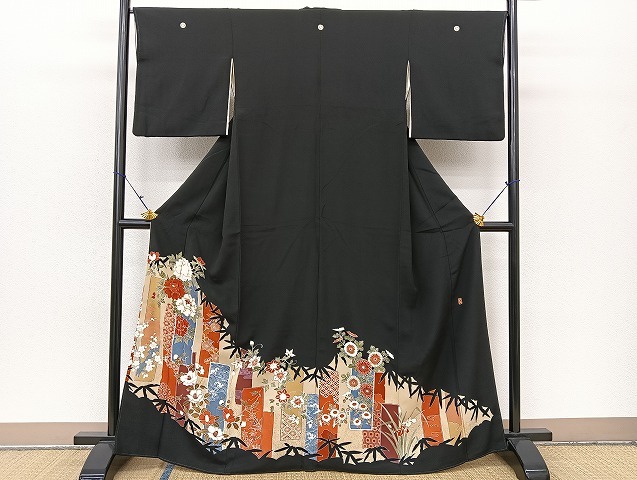 平和屋着物■豪華黒留袖　作家物　短冊吉祥花文　金彩　正絹　逸品　BAAJ6277ck