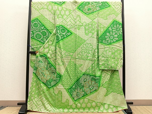 平和屋着物■豪華振袖　総絞り　駒刺繍　切嵌牡丹花文　正絹　逸品　BAAL3004yt