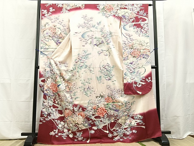 平和屋着物■豪華振袖　扇面孔雀花文　暈し染め　金彩　逸品　BAAK8444fc