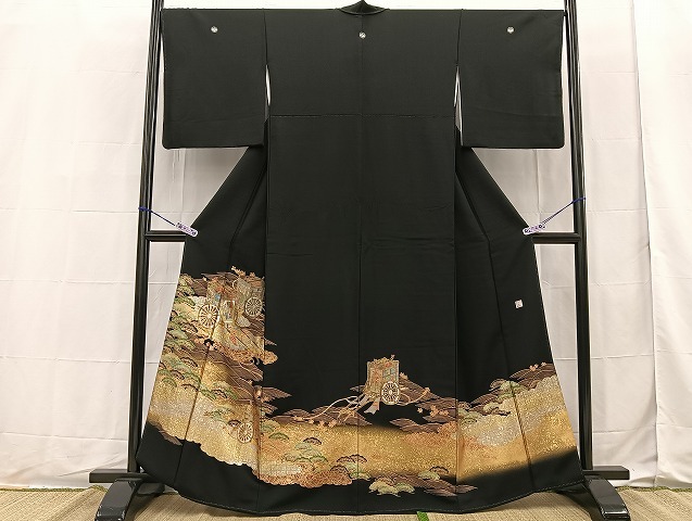 平和屋着物■豪華黒留袖　作家物　立波御所車文　金銀彩　逸品　BAAK9306yc