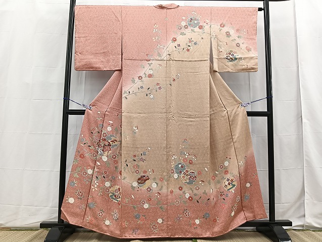 平和屋着物■訪問着　雪輪花文　暈し染め　金彩　逸品　BAAK9314yc