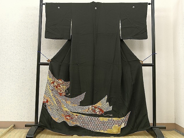 平和屋着物■豪華黒留袖　刺繍　文箱有職花文　金糸　逸品　BAAK8860ct