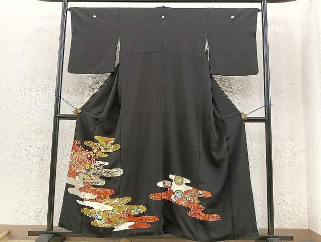 平和屋着物■豪華黒留袖　駒刺繍　エ霞風景草花文　金彩　逸品　BAAK8835ct