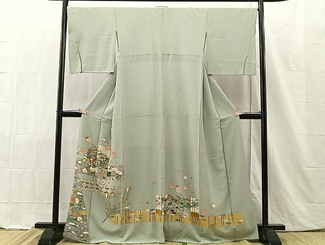平和屋着物■豪華色留袖　友禅　風景花文　金銀彩　正絹　逸品　BAAL9766hz