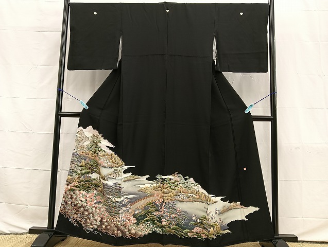 平和屋着物■豪華黒留袖　友禅　作家物　浜松花文　正絹　逸品　BAAL1593ph