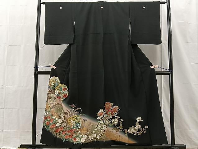 平和屋着物■豪華黒留袖　刺繍　雪輪花鳥文　暈し染め　金彩　正絹　逸品　BAAL5699hz