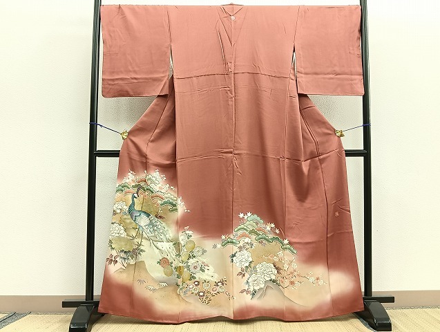 平和屋着物■豪華色留袖　作家物　手描き　孔雀草花文　暈し染め　金彩　正絹　逸品　BAAK7395me