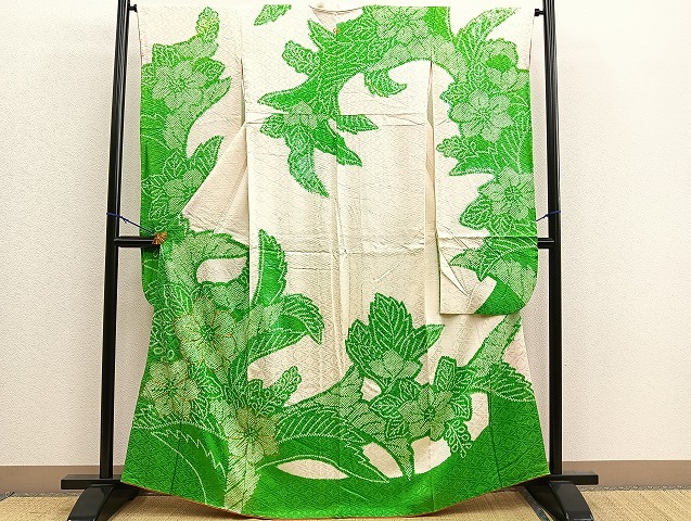 平和屋着物■豪華振袖　駒刺繍　絞り　草花文　正絹　逸品　BAAL3041yt