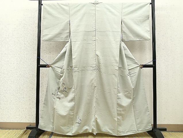 平和屋着物■色留訪問着　紬地　総刺繍　相良刺繍　休み鶴　逸品　BAAK8894ct