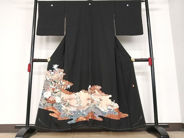 平和屋着物■豪華黒留袖　作家物　駒刺繍　花鳥文　暈し染め　金彩　正絹　逸品　未使用　AAAK7393Bph