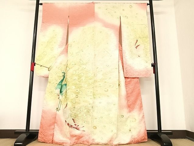 平和屋着物■豪華振袖　刺繍　孔雀文　暈し染め　金彩　正絹　逸品　AAAK9787Bph