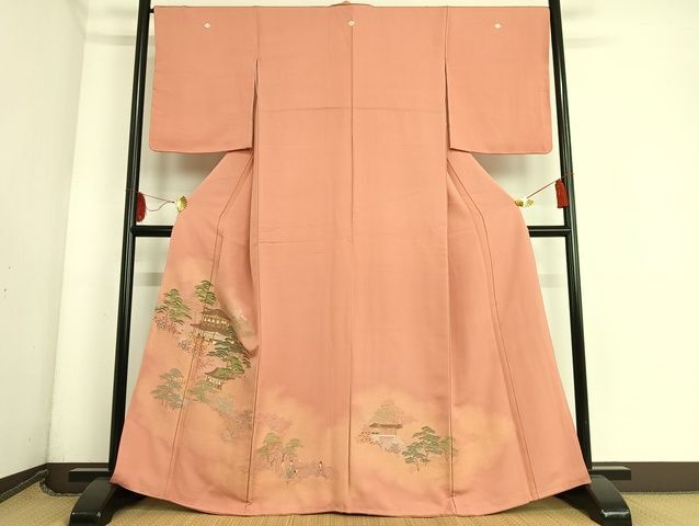 平和屋着物■豪華色留袖　寿光織　人物風景草花文　金糸　正絹　逸品　AAAK6703Bzg