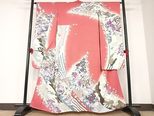 平和屋着物■豪華振袖　御所車鴛鴦花文　暈し染め　金彩　正絹　逸品　AAAK7439Bph