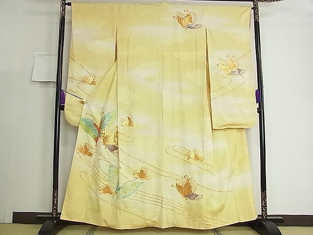 平和屋着物■豪華振袖　駒刺繍　総刺繍　舞蝶文　暈し染め　金糸　逸品　cf4315