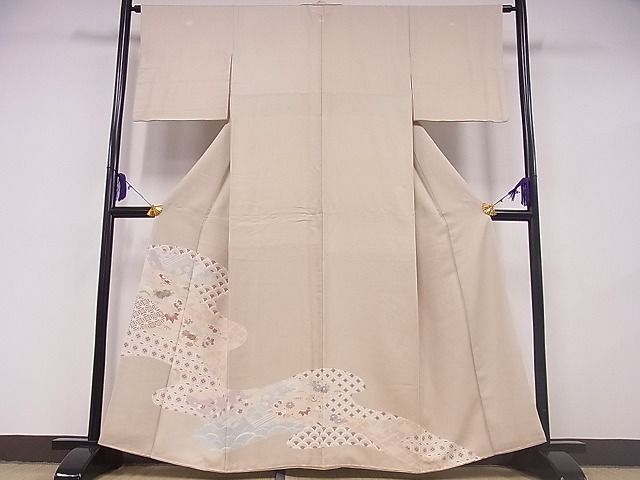 平和屋着物■豪華色留袖　刺繍　流水吉祥宝尽くし花文　着丈161cm　裄丈64cm　正絹　逸品　B-ey2871