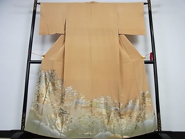 平和屋着物■豪華色留袖　御所車風景花文　暈し染め　金銀彩　着丈157.5cm　裄丈62cm　正絹　逸品　A-ex4688
