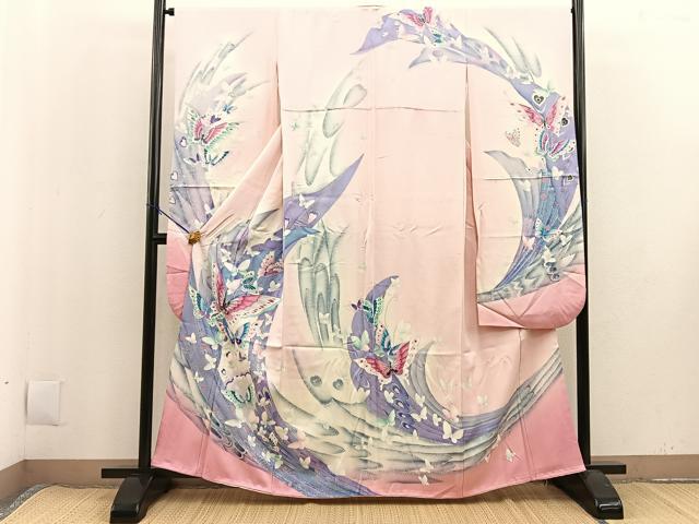 平和屋着物■豪華振袖　舞蝶文　暈し染め　銀彩　正絹　逸品　BAAK8252pm