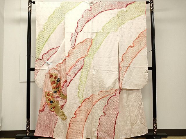 平和屋着物■豪華振袖　駒刺繍　絞り　雪芝短冊草花文　金彩　逸品　CAAH9966ev