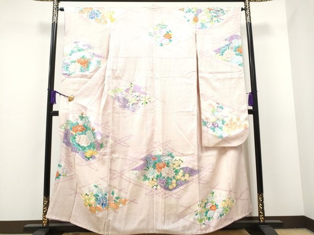 平和屋着物●豪華振袖　銀駒刺繍　絞り　草花文　銀彩　逸品　CAAI9081hy