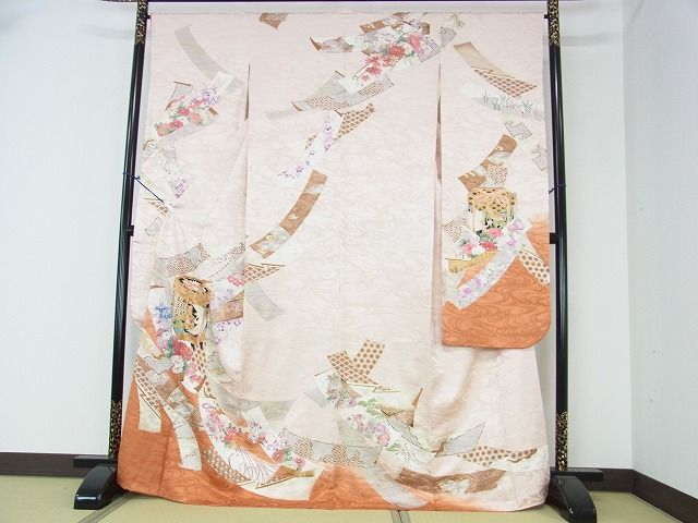 平和屋着物■豪華振袖　貝桶飛鶴花熨斗文　金彩　逸品　op4463