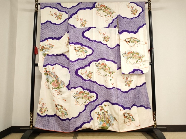 平和屋着物■豪華振袖　絞り　雲取り扇面花文　金彩　正絹　逸品　AAAM2394Aja