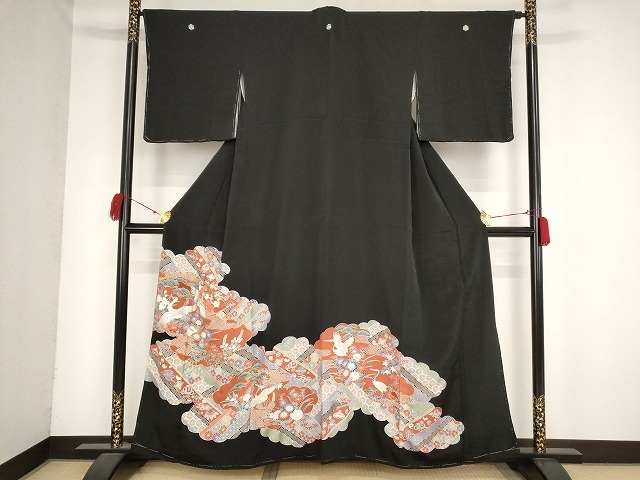 平和屋着物■豪華黒留袖　駒刺繍　刺繍　雲取り吉祥花鳥文　金彩　正絹　逸品　未使用　AAAM1243Abw