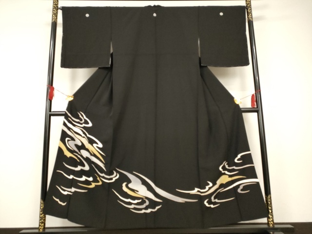 平和屋着物■豪華黒留袖　霞文　暈し染め　正絹　逸品　AAAJ9842Abr
