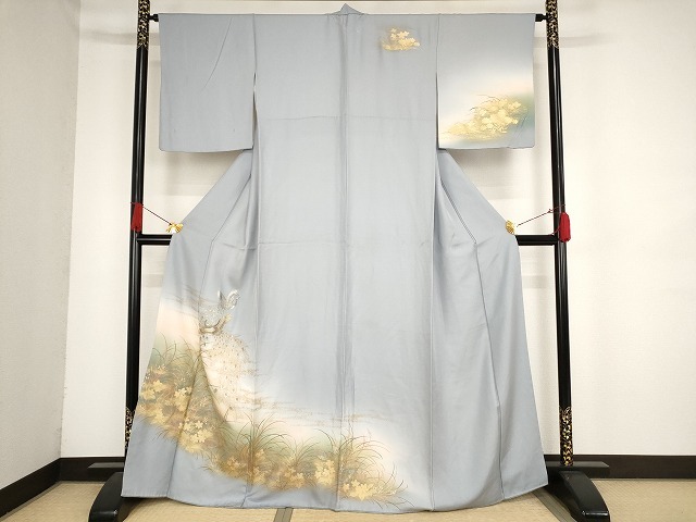 平和屋着物■訪問着　草花孔雀文　暈し染め　金銀彩　正絹　逸品　AAAL6103Abw
