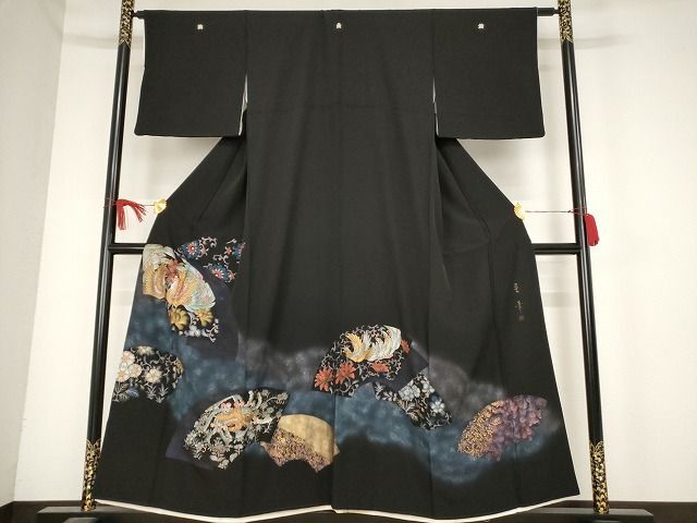 平和屋着物■豪華黒留袖　作家物　地紙花唐草鳳凰文　金彩　正絹　逸品　AAAL4877Abw
